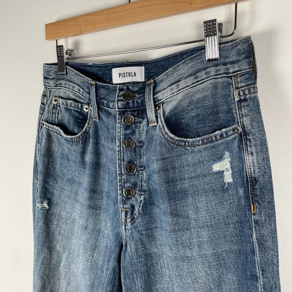 Pistola Charlie High Rise Straight Leg Jean Womens 27 Medium Wash Distressed - Picture 9 of 10